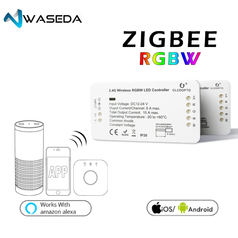 Светодиодный контроллер WASEDA ZIGBEE RGB + CCT WW/CW zigbee светодиодных DC12 24V лент zll