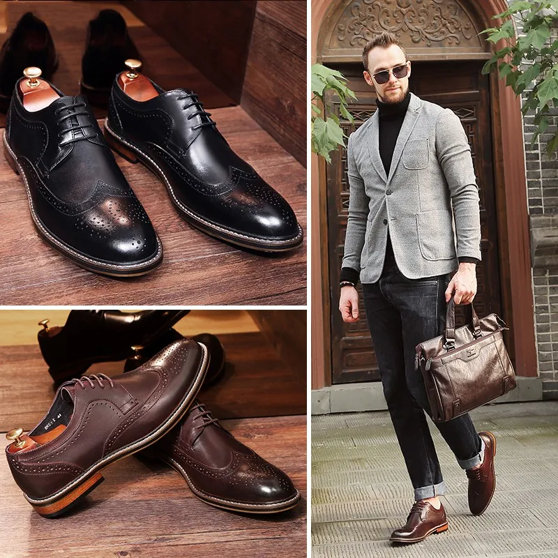 

Brogue Carved Leather Men Shoes Goodyear Breatahble Mens Wedding Party Dress Shoes for men