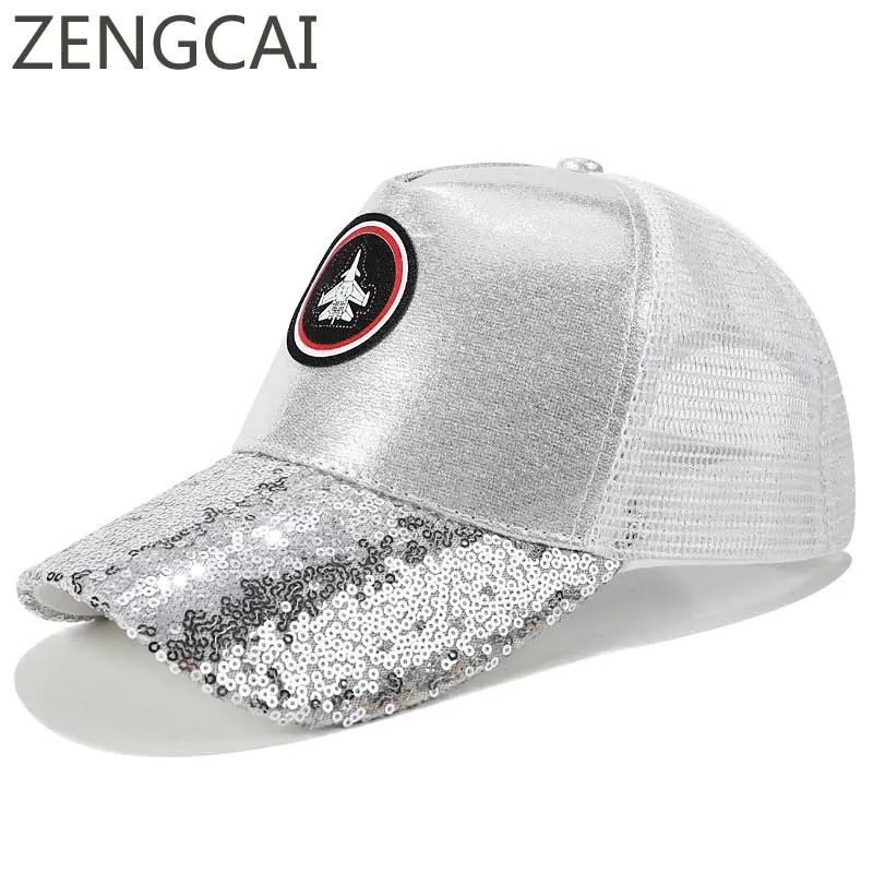 Блестки Snapback бейсболка солнцезащитный козырек сетка для женщин женские модные