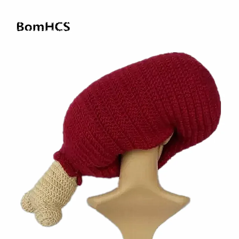 BomHCS Funny Turkey Drumstick Headgear Beanie Chicken Leg Hat Winter Christmas Halloween Gift 100% Handmade Knitted