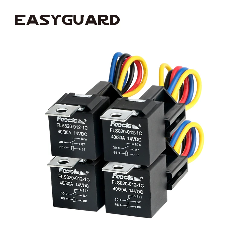 EASYGUARD SPDT автомобильное реле с гнездами провода DC12V 30/40 AMP 5-pin