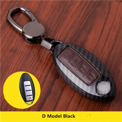 D Model brown Карбоновый Автомобильный ключ чехол для Nissan Teana X-Trail Qashqai Livina Sylphy Tiida Sunny марта Мурано Geniss Juke Almera Максим - Название цвета: D Model brown