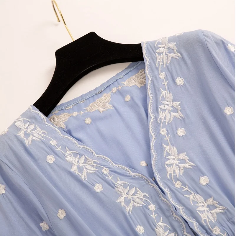 Embroidery Vintage Beach Midi Dress Swimwear Ladies Cotton Slim Casual Tunics Kaftan Beach Dress gravida Summer Boho Dress