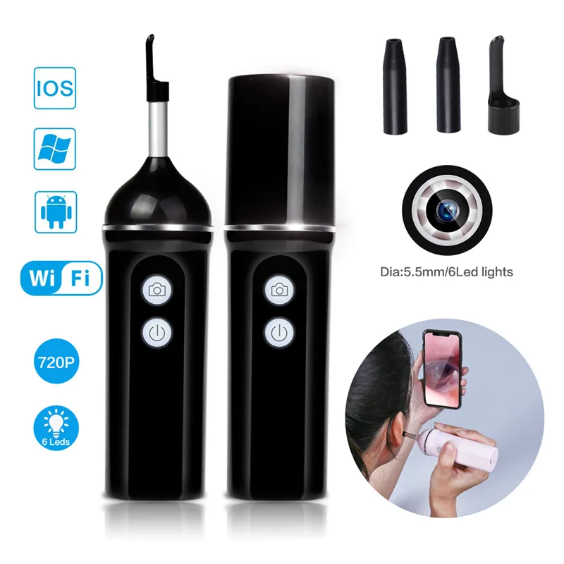 HD 720P Wifi Ушная ложка Otoscope интегрированный 5 мм беспроводные безопасные с