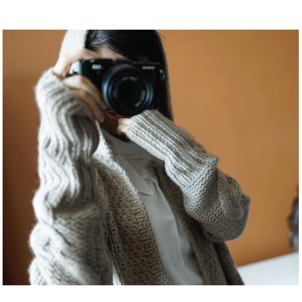 New Women Knitted Hooded Sweater Long Cardigan Autumn Long Sleeve Loose Sweaters Coat Female Warm Solid Cardigans Outwear