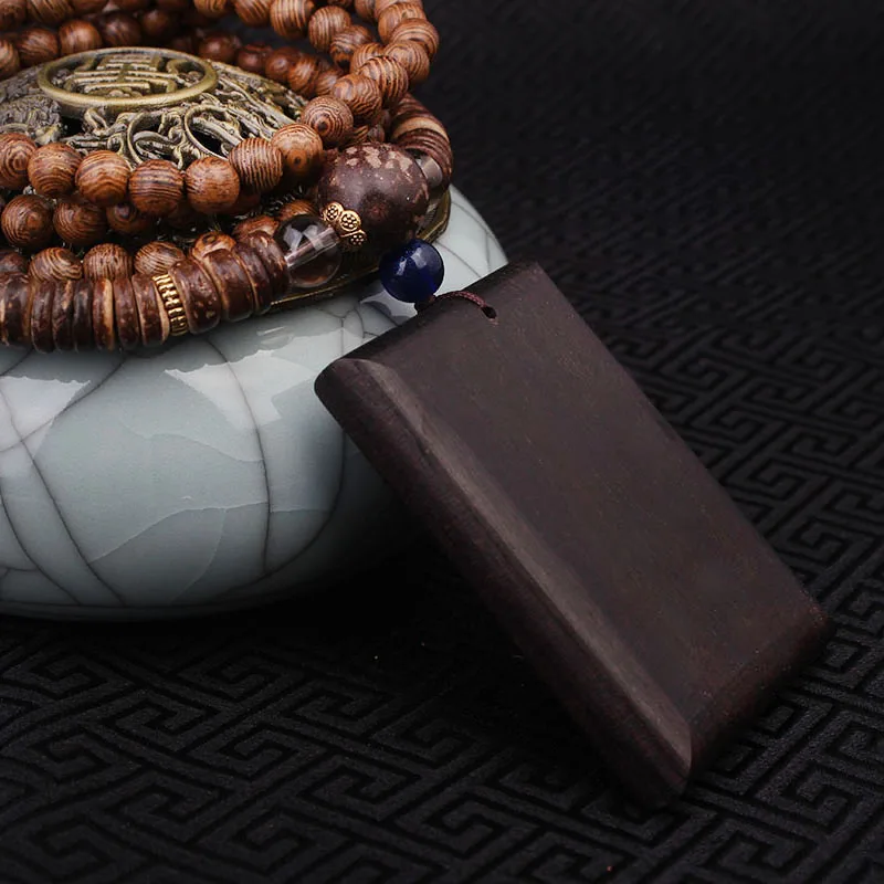 Модное квадратное этническое ожерелье из массива дерева черного цвета длинное