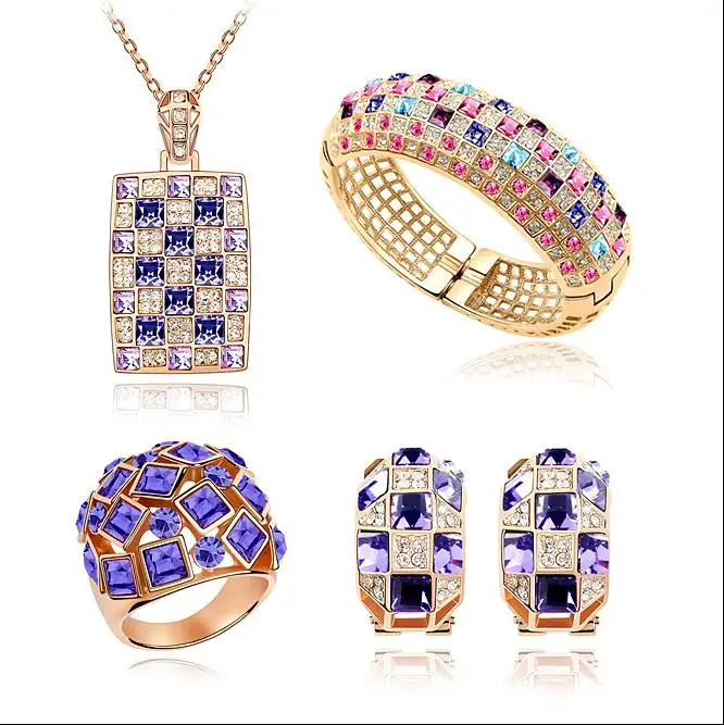 2 Роскошные Кристаллы от Swarovski свадебные комплекты ювелирных изделий свадебное украшенное ожерелье наборы Дубай золотого цвета Ювелирные наборы Рождественский подарок - Окраска металла: 2