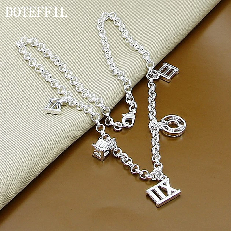 

DOTEFFIL 925 Sterling Silver Roman Numerals Pendant Necklace For Women Wedding Engagement Party Fashion Charm Jewelry