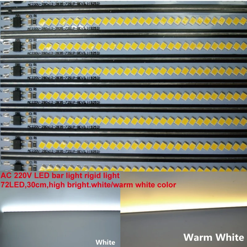 

50pcs/lot 220Vac 2835 SMD 30CM 7w warm cold white dimmable LED Bar Light Showcase Hard Strip Cabinet LED Rigid Strip light