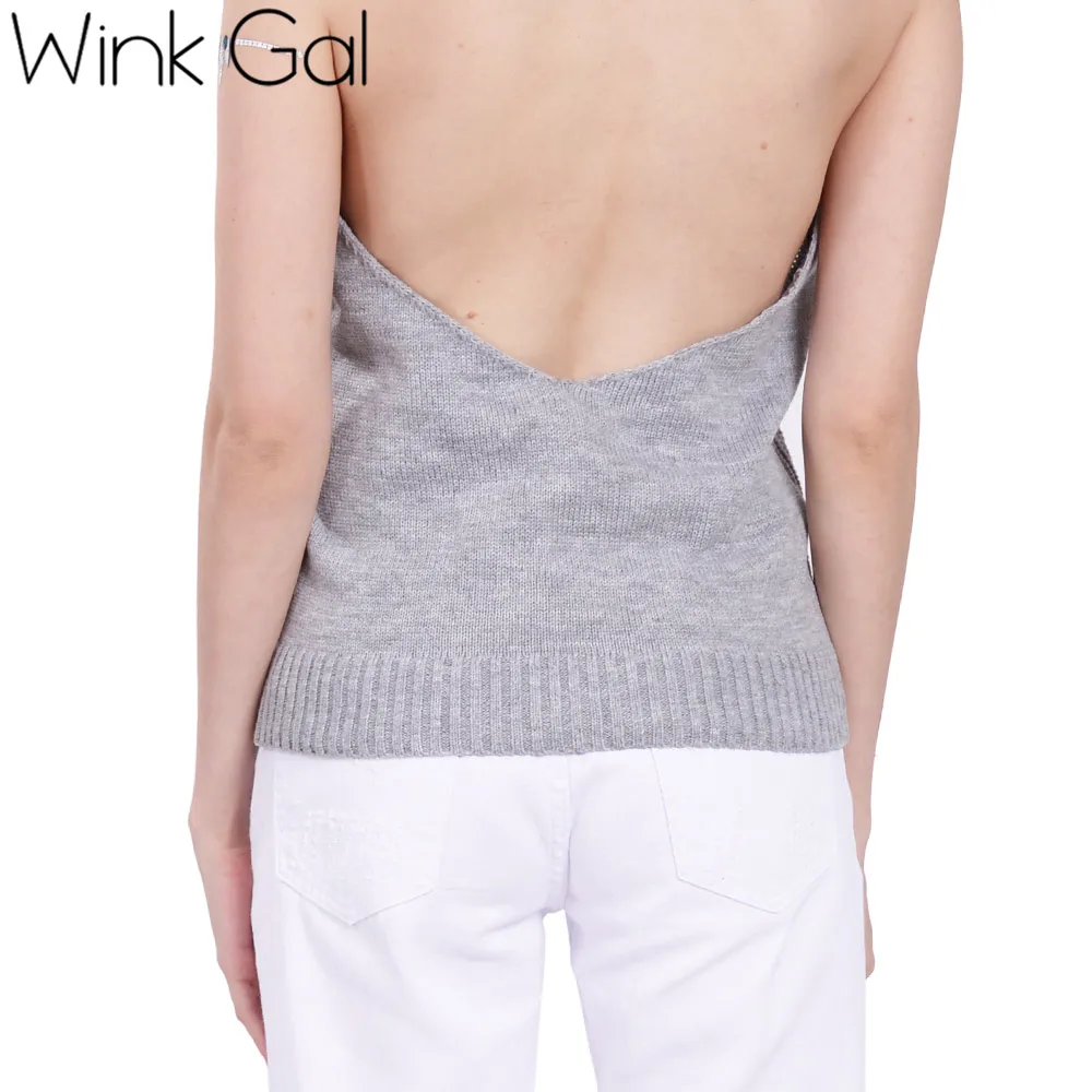 Wink Gal осенне-зимний вязаный джемпер с открытой спиной и высоким воротником