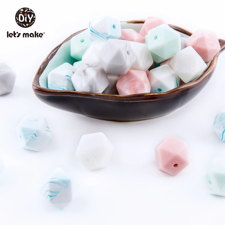 Let'S Make 20Pc 14Mm Hexagon Silicone Teether Beads Baby Tiny Rod Multifaced Baby Teething Toy Beaded Silicon Baby Teether Toy