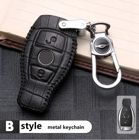 B style metal chain Кожаный чехол для ключей автомобиля, Карманный чехол для Mercedes Benz GLC260 GLA200 W205 C200 C180 C300 E Class W213 E200 E300 A E S C GLS Calss - Название цвета: B style metal chain