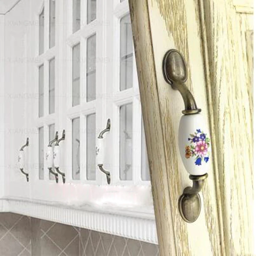 Винтажная керамическая ручка с синими цветами и для ящика шкафа|Ручки шкафа| |
