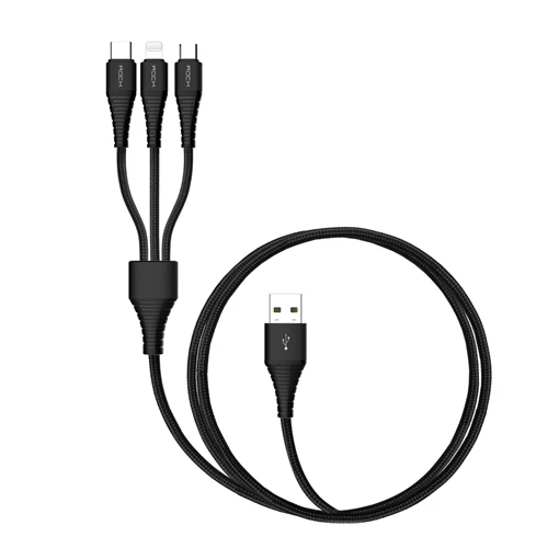 Высокопрочный зарядный usb-кабель для iPhone X 8 7 6 6 Plus, ROCK 3 в 1 USB type C Micro usb и зарядный кабель для зарядного устройства iPhone - Цвет: Black