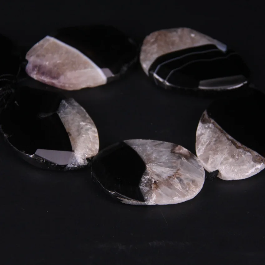 15," /strand большой черный белый кулон agates Druzy Geode граненая плита бусины, друзовидный камень ломтик самородок Подвески Nacklace Изготовление ювелирных изделий