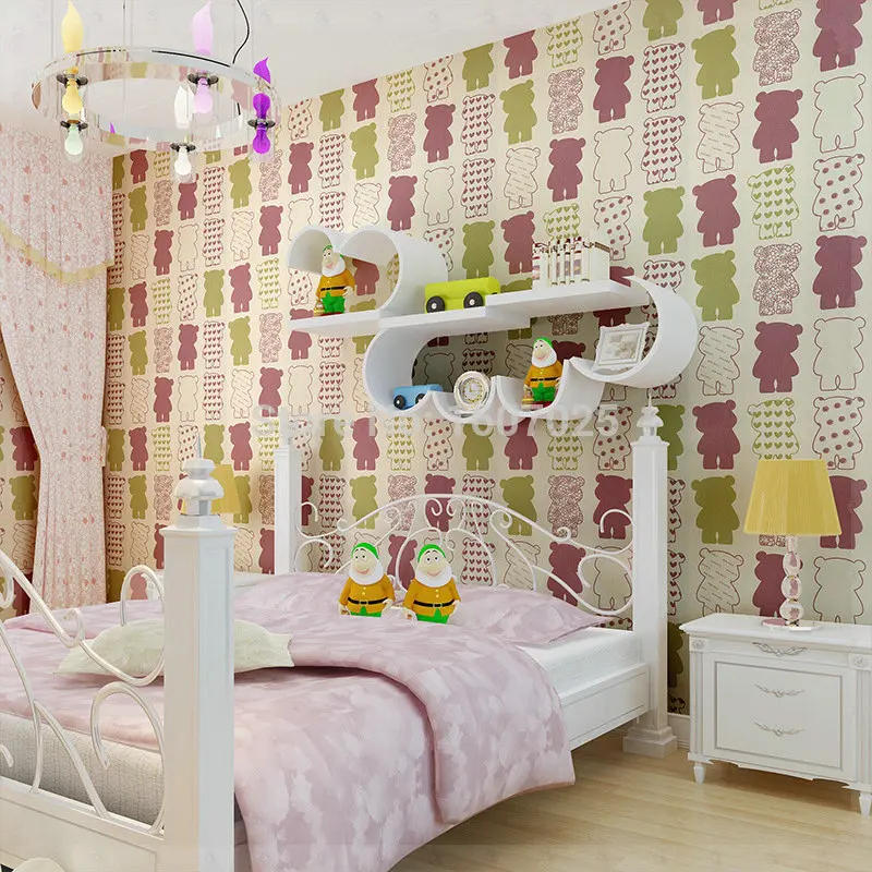 Flock Non Woven bear modern wallpaper roll for walls Luxury wall paper of bedroom kids room home decoration wholesale KITCHEN |