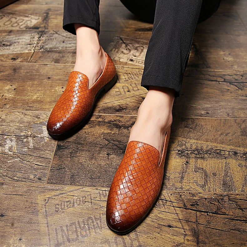QFFAZ Men Shoes Luxury Brand Braid Leather Casual Driving Oxfords Shoes Men Loafers Moccasins Italian Shoes for Men Flats