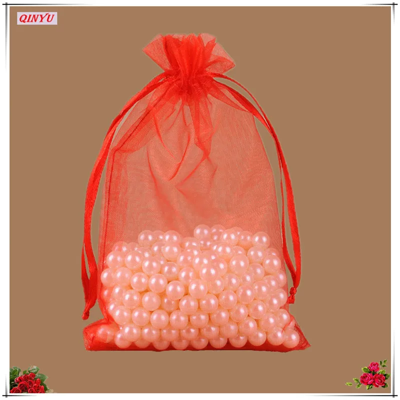 25 шт., 20x30, 25x35, 30x40, 35x50 см, тюлевые сумки из органзы, прозрачные Упаковочные сумки, свадебные подарочные мешки для конфет, товары для свадебной вечеринки 6Z - Цвет: Red