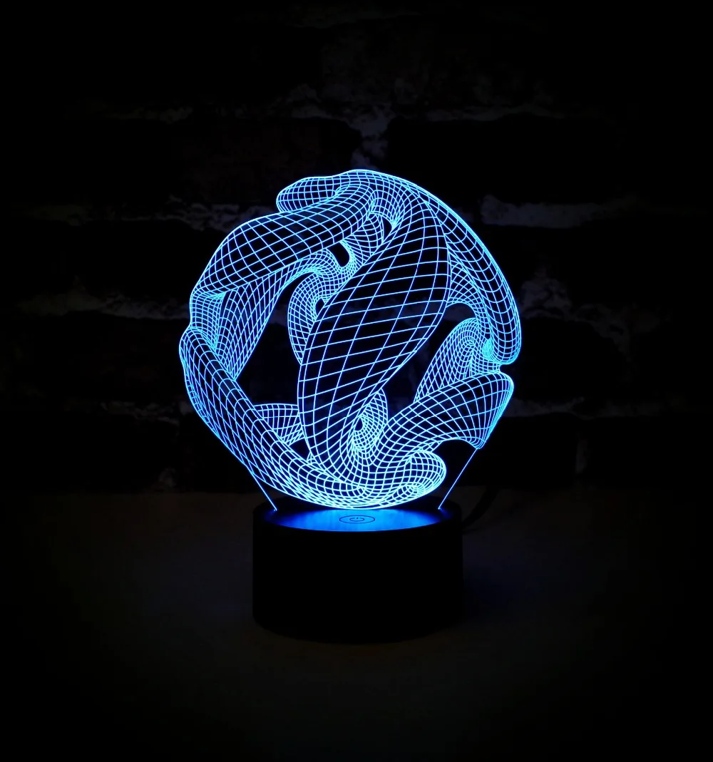 Ночник светодиодный 3D светильник 7 цветов DIY разные формы настольная лампа