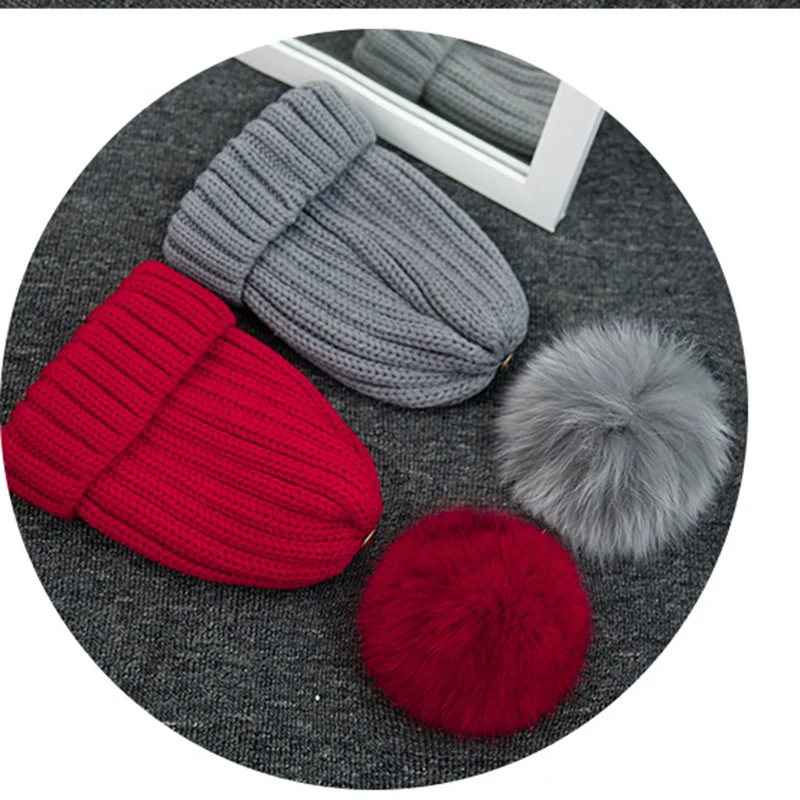 HSPL шапка из лисьего меха женская вязаный свитер черная бини для зимы модные