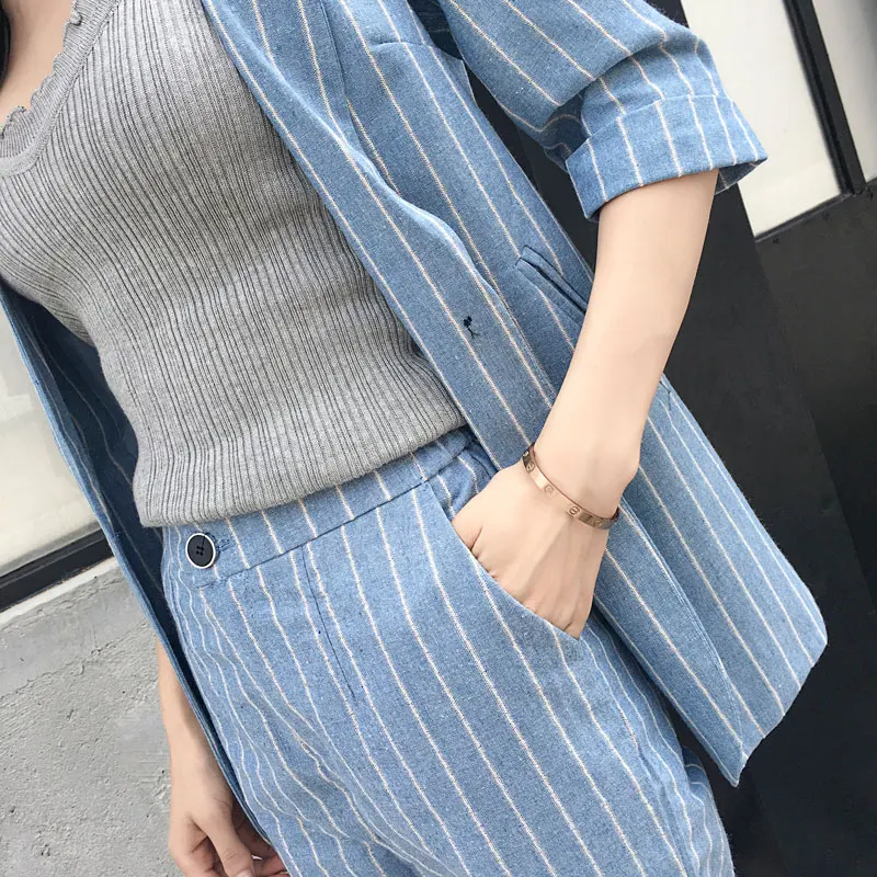 Костюм женский летний тонкий британский льняной маленький пиджак с завышенной