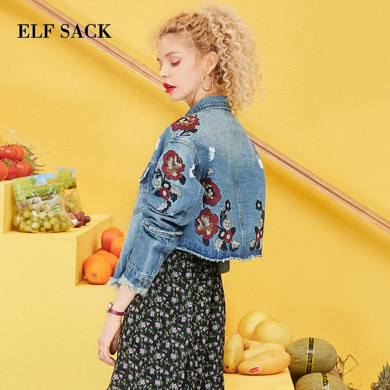 Женские хлопковые куртки ELFSACK однобортные с цветочным принтом 2019|Женские куртки|