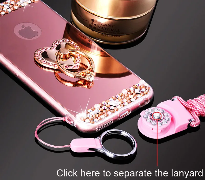 For iPhone 11 Pro XS Max XR X 8 7 6 6s Plus 5 5S SE Diamond Glitter Peacock Heart Finger Ring Holder Mirror Cover |