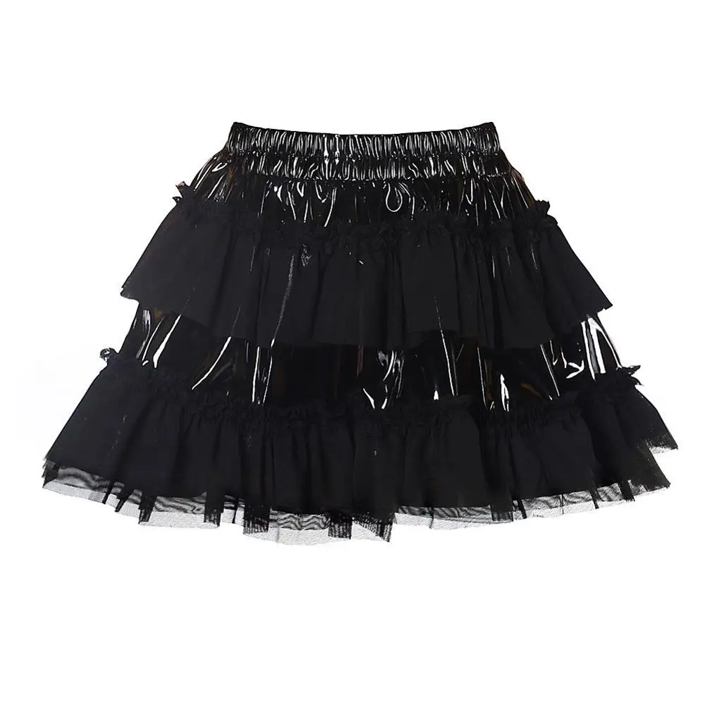  Sexy PVC Tutu Skirt Vinyl Wet Look Corset Skirts Pettiskirts Elastic Waist Petticoat Mini Ruffle Skirt