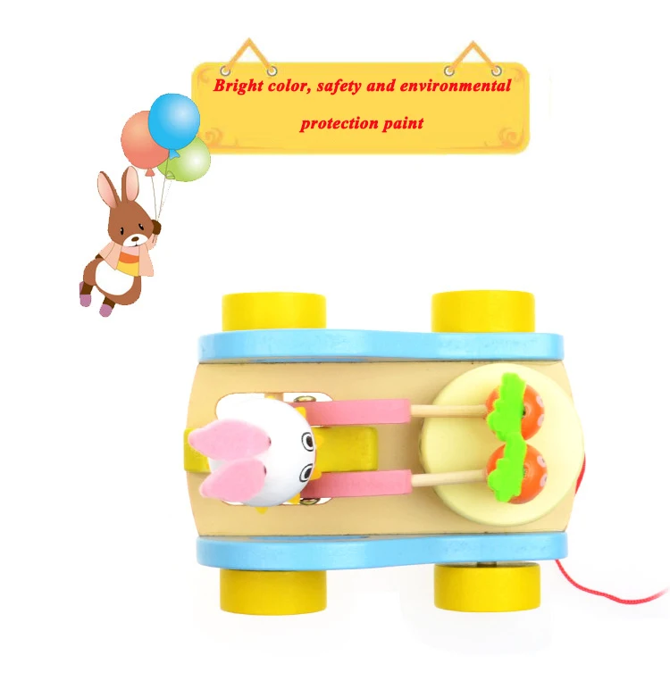 Креативные Игрушки для малышей, Деревянные Игрушки для раннего образования, детский прицеп с Белым Кроликом, детская игрушка, барабанная тележка, круглый подарок, учимся ходить