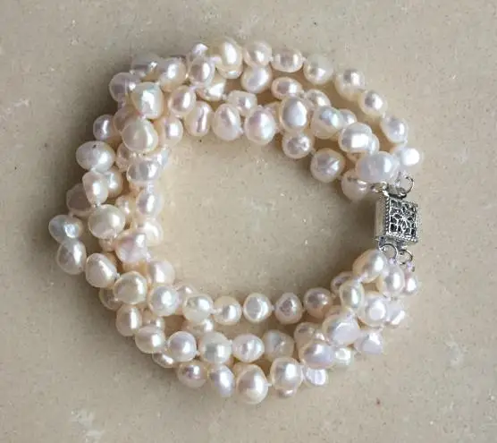 

Luck PearlJewellery Genuine Freshwater Pearl Bracelet , Rhinestone Bridal Bracelet,4 Rows AA 6-7MM 8'', New Free Shipping