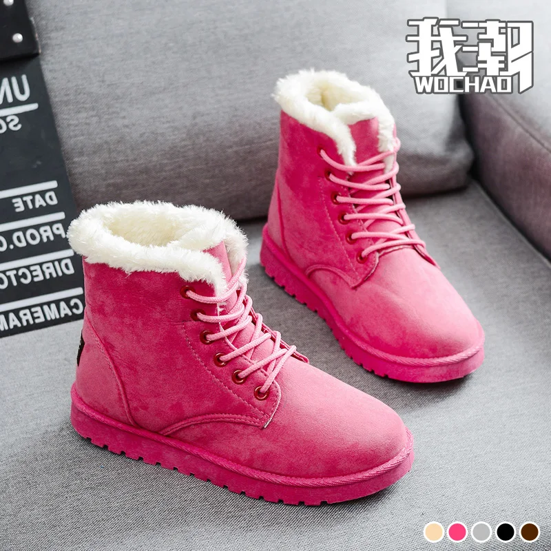 Розовый New Winter Snowy Boots Cotton Shoes Women's Shoes Martin Boots Zapatos DeInvierno Shoes high quality - Цвет: Розовый