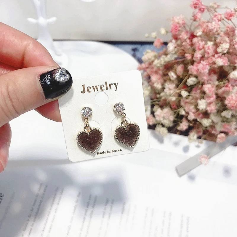 2018 Spring New Arrival Korean Shiny Zircon Velvet Love Heart Earrings For Women Bijoux Fashion Jewelry Vintage Brincos | Украшения и