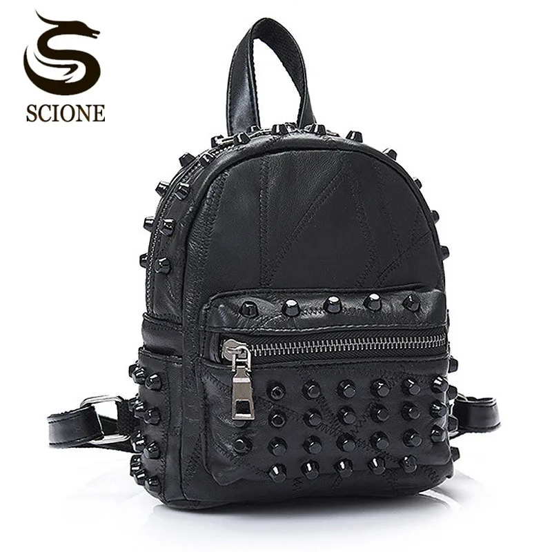 

Women Small Good Leather Backpack Rivet Bagpack Daily Cute Black Backpack for Teenager Girls Schoolbag Casual Travel Rucksack