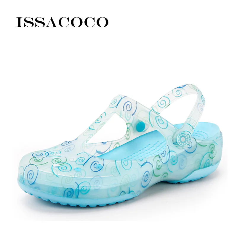 Sky blue ISSACOCO/Коллекция года; женские шлепанцы; Летняя обувь; прозрачная обувь; Летние сандалии; пляжная и садовая дышащая обувь тапочки; Pantufa - Цвет: Sky blue