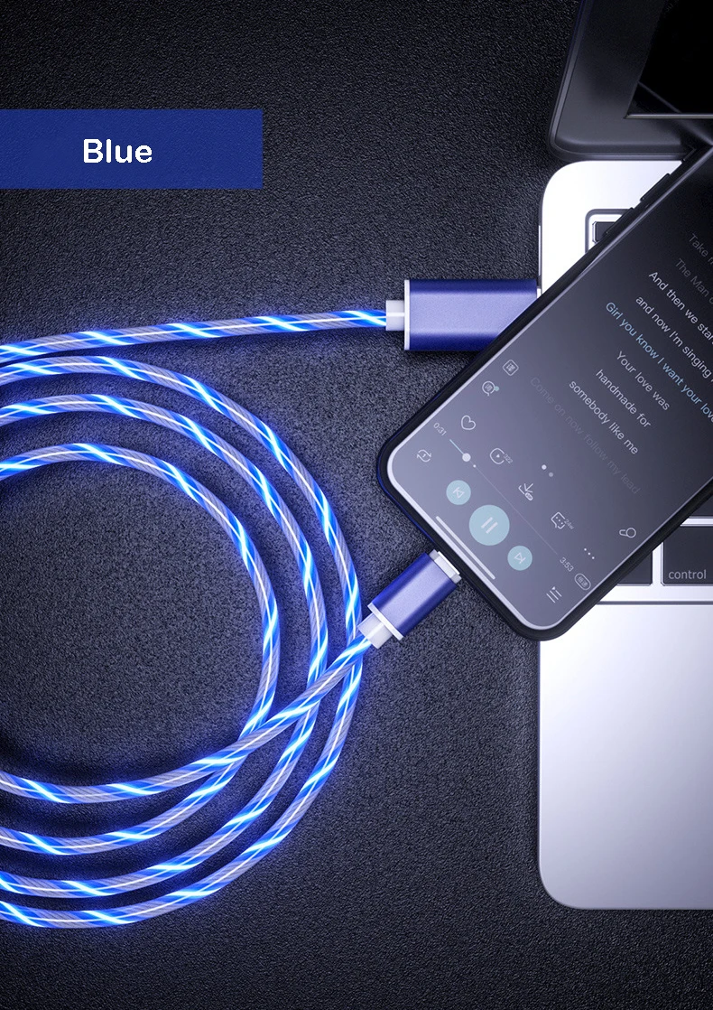 2.4A светящийся usb-кабель для iPhone XS Max XR X 8 7 6s Plus type-C Micro USB светящийся провод для быстрого заряда для SAMSUNG