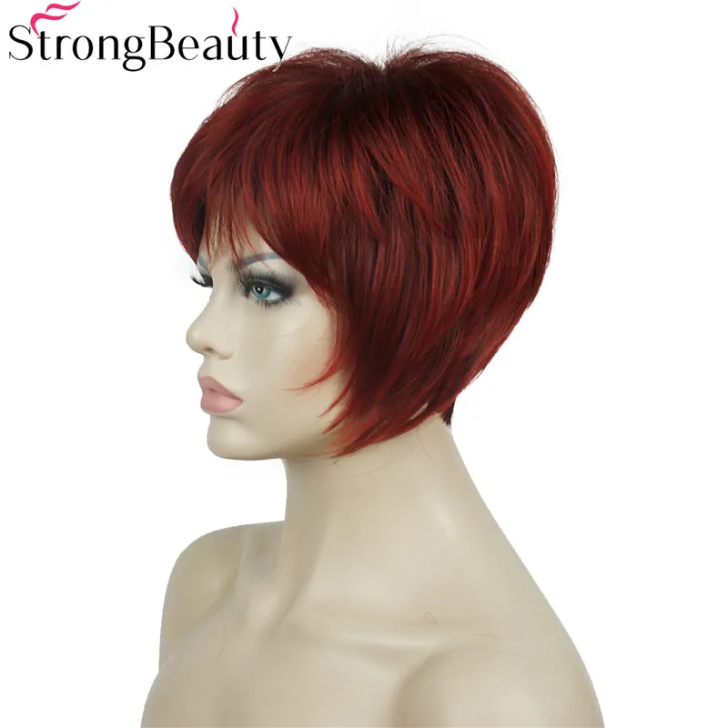 StrongBeauty короткие прямые парики мягкие волосы слоистые локоны Омбре блонд/Красный синтетический парик