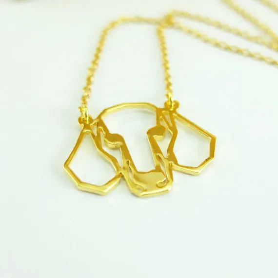 Модный ожерелье с таксой женская подвеска в виде оригами|dachshund necklace|statement