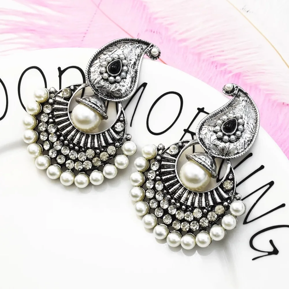 Египетские индийские серьги Jhumka, турецкие Женские винтажные золотые жемчужные серьги-капли с большим цветком, стразы, массивные вечерние серьги