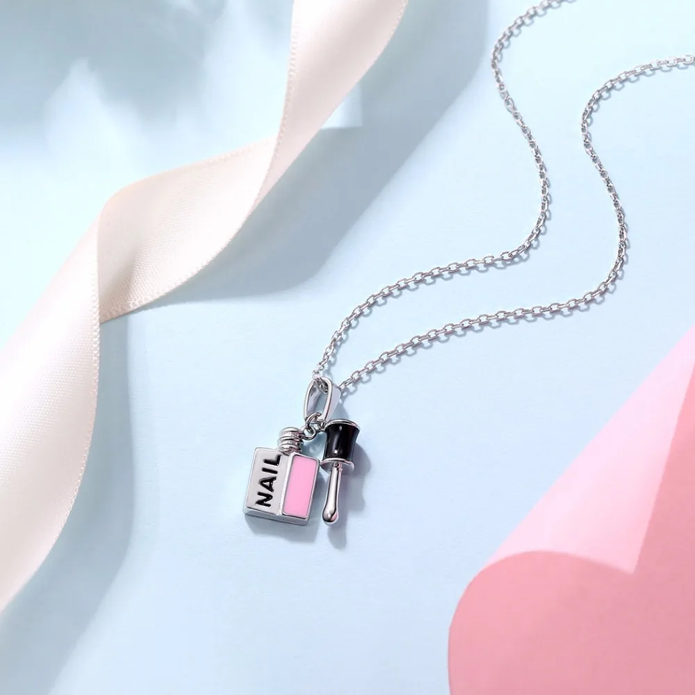SILVERCUTE 925 серебро розовый лак для ногтей кулон ожерелье женщин девочек эмаль