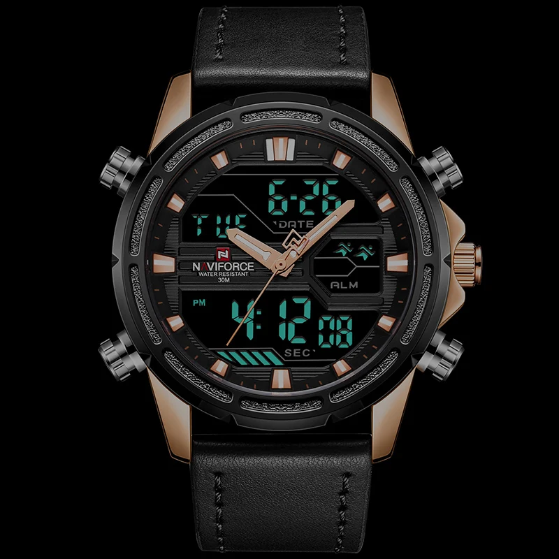 Лучшие Роскошные Брендовые мужские часы naviforce модные спортивные часы Мужские Цифровые кварцевые часы кожаные военные водонепроницаемые наручные часы