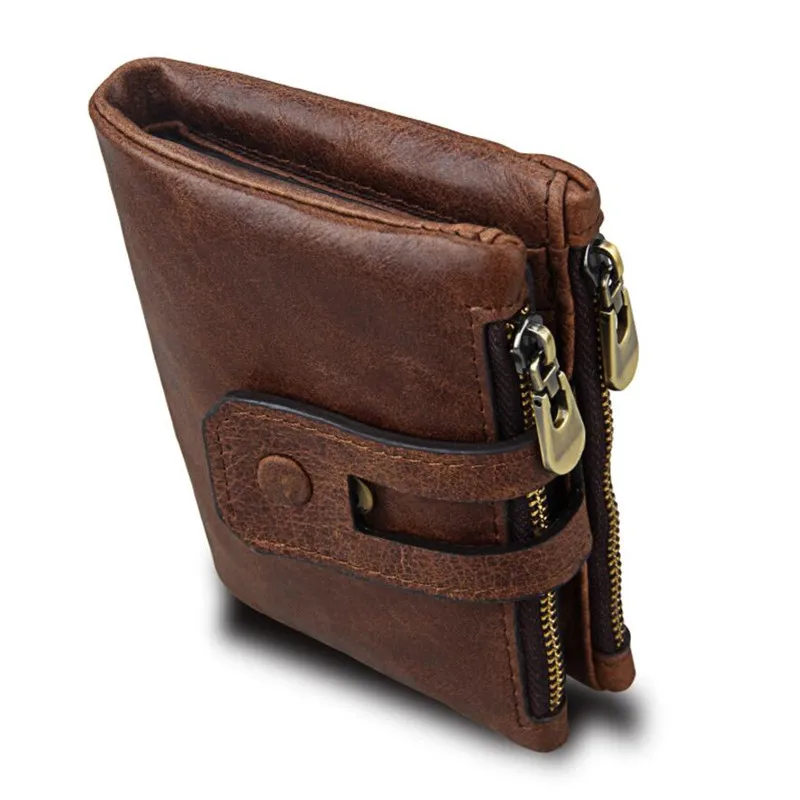 Портмоне мужское из натуральной кожи с RFID защитой и двойной молнией|leather wallet