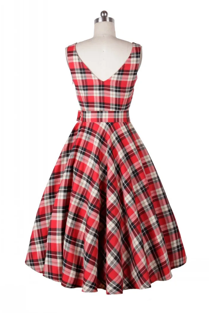2017 платье в стиле Одри Хепберн с О-образным вырезом и поясом клетку бальное vestidos