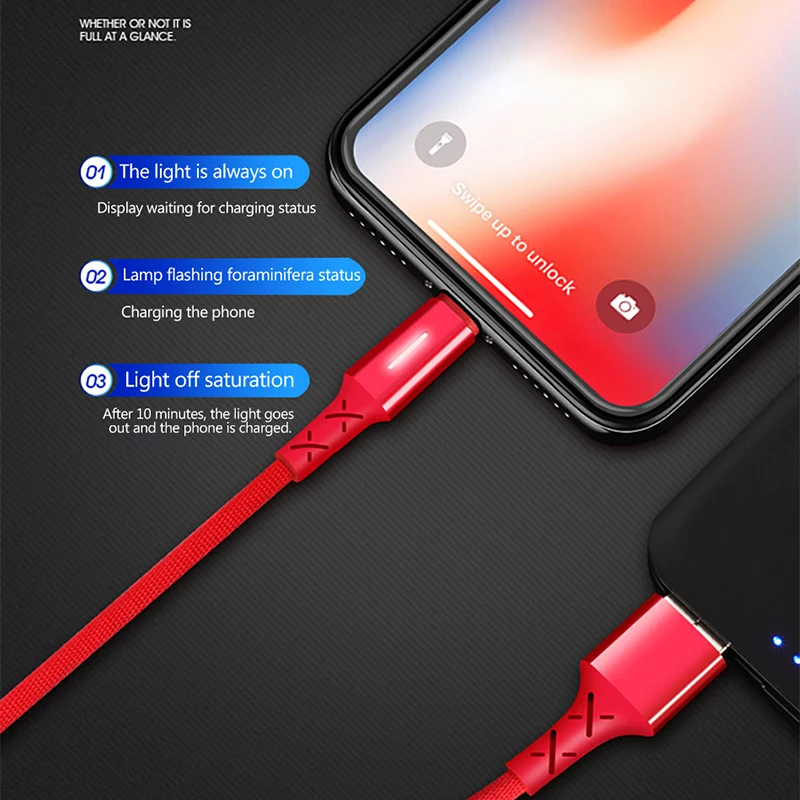 NOHON USB нейлоновый зарядный кабель для iPhone X 10 8 7 6 5 Plus XS MAX XR освещение шнур со