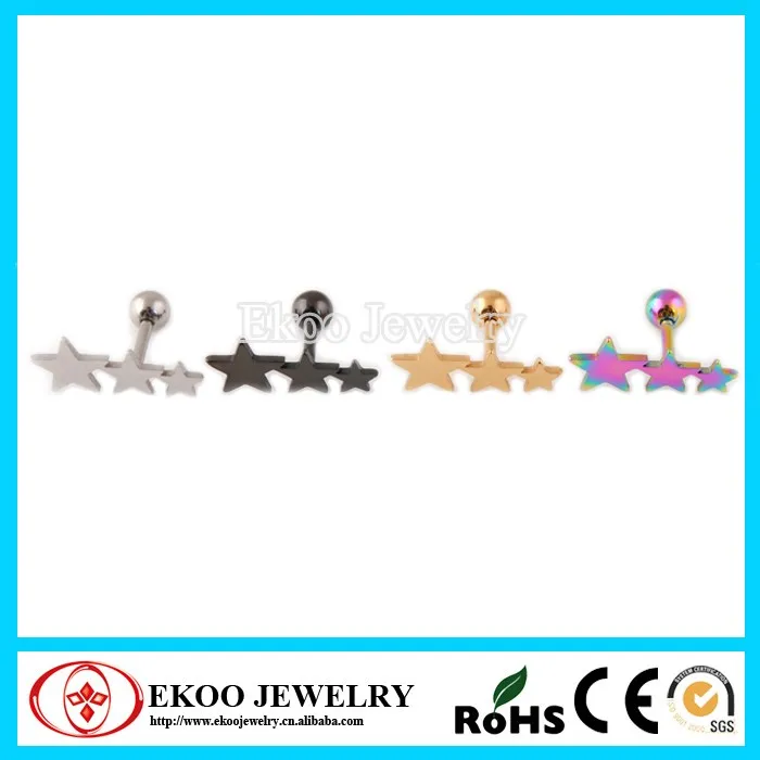 316L хирургическая стальная звезда Сережка для хряща Tragus Helix пирсинг серьги-гвоздики партия из 20шт