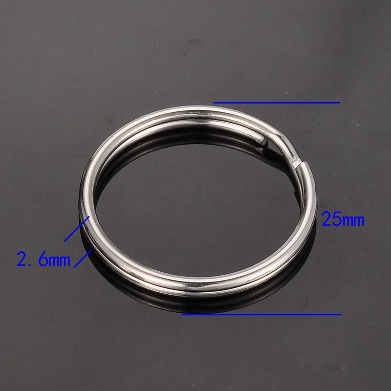 25x2.6mm 10pcs 10 шт./лот, 15 мм, 20 мм, 25 мм, нержавеющая сталь, отверстие, брелок для ключей, родиевое покрытие, Круглый раздельный брелок - Цвет: 25x2.6mm 10pcs