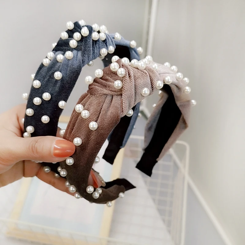 

1PC Fashion Women Knotted Headbands Simple Nailed Hair Bands Pearls Headdress Headwear Hair Accessories Female