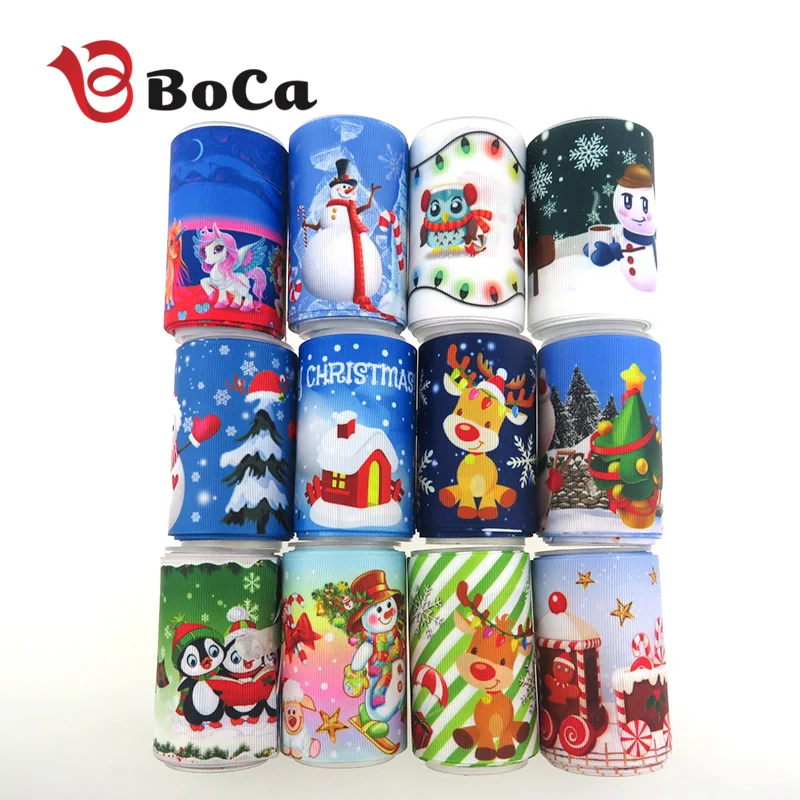 50 yards Hot sale 3&quot 75MM Christmas Day heat tranfer grosgrain ribbon accept custom |