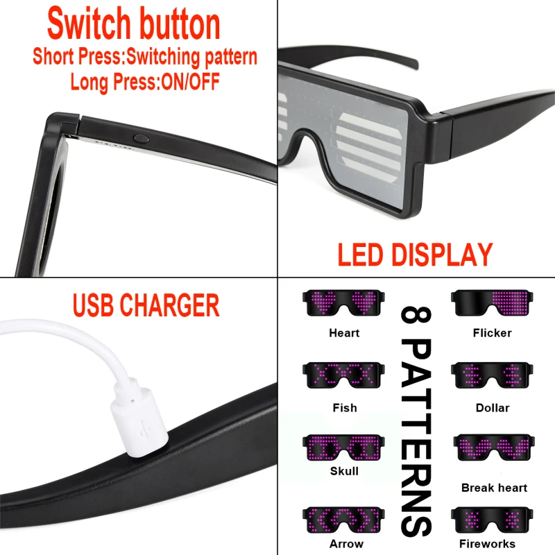 New Popular Goggles LED Light Glasses Featured USB Charging Man Woman Unisex Holiday Show Decoration | Дом и сад