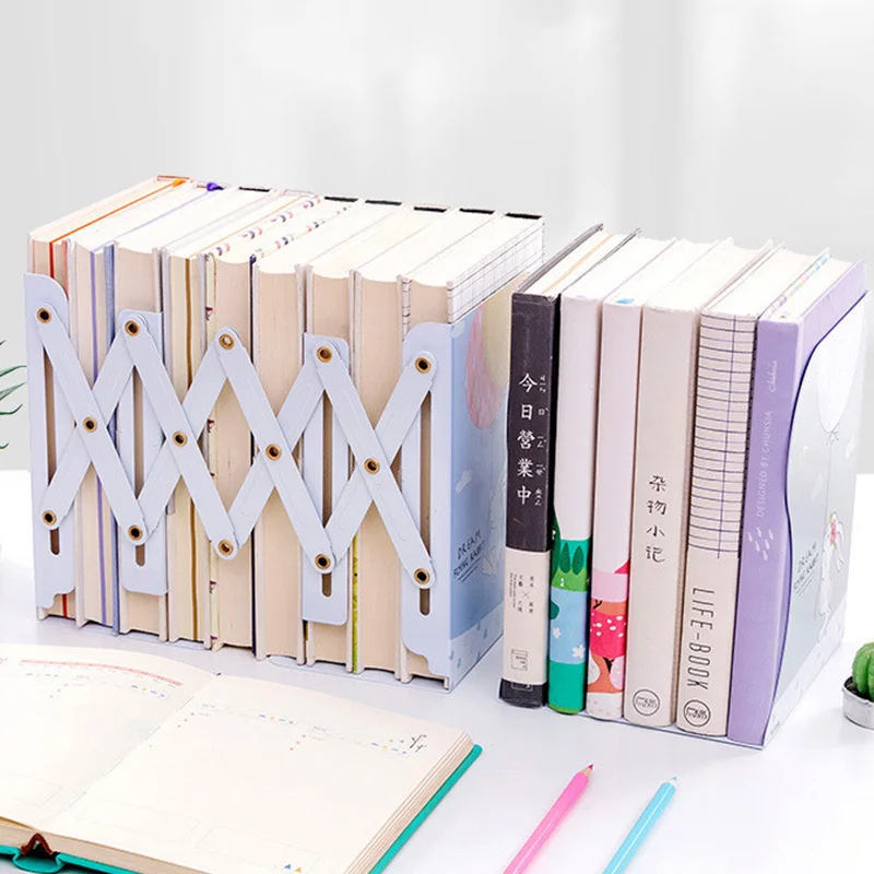 Милая мультяшная Выдвижная книжная полка для хранения книг, регулируемая ширина, Студенческая подставка, складные школьные принадлежности, канцелярские принадлежности