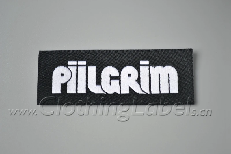 

Custom woven labels for bag, clothing, black and white color, damask woven label, printed label,high density, accept small order